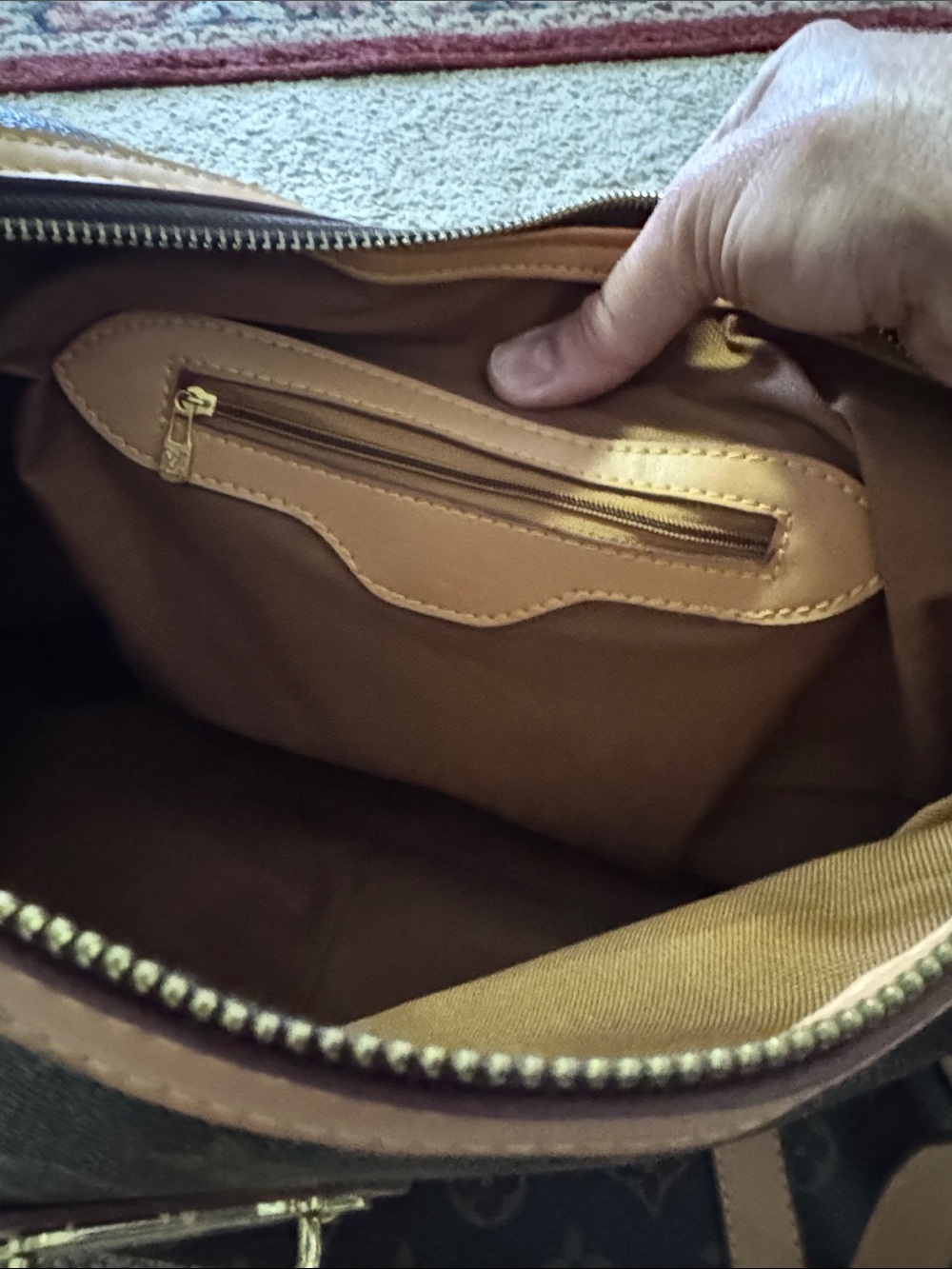Faux LV Monogram Top-Handle Satchel in Brown & Tan - Picture 8 of 13